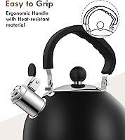 Vista 4 de Hervidor de té de acero inoxidable premium para estufa - Tetera clásica de 2 cuartos para estufa, hervidor de silbato fuerte con mango ergonómico