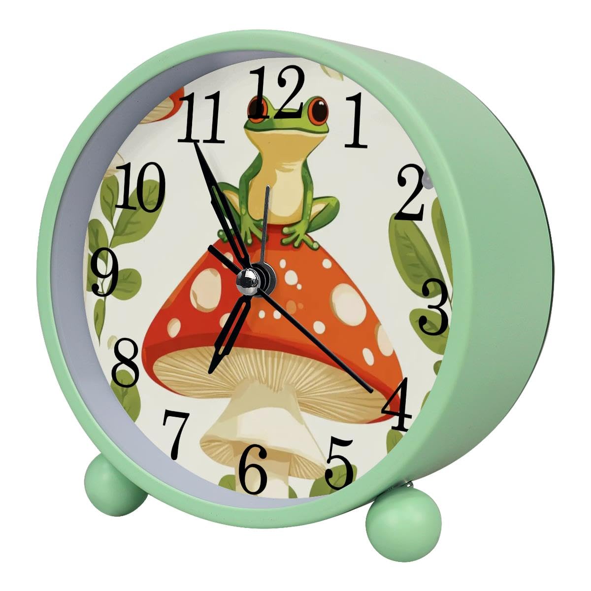 Luoweisi Alarm Clock Mushrooms Frog, Silent Non-Ticking with Night Light