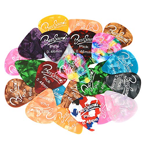Guitar Picks Thin,48 Pack Colorful Celluloid Guitar Picks & Unique Guitar Gift for Acoustic Guitar, Bass and Electric Guitar (0.46mm)