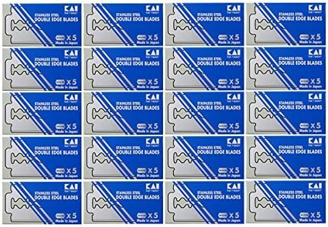 100 Kai Stainless Steel Double Edge Safety Razor Blades (20 x 5) , Made in Japan