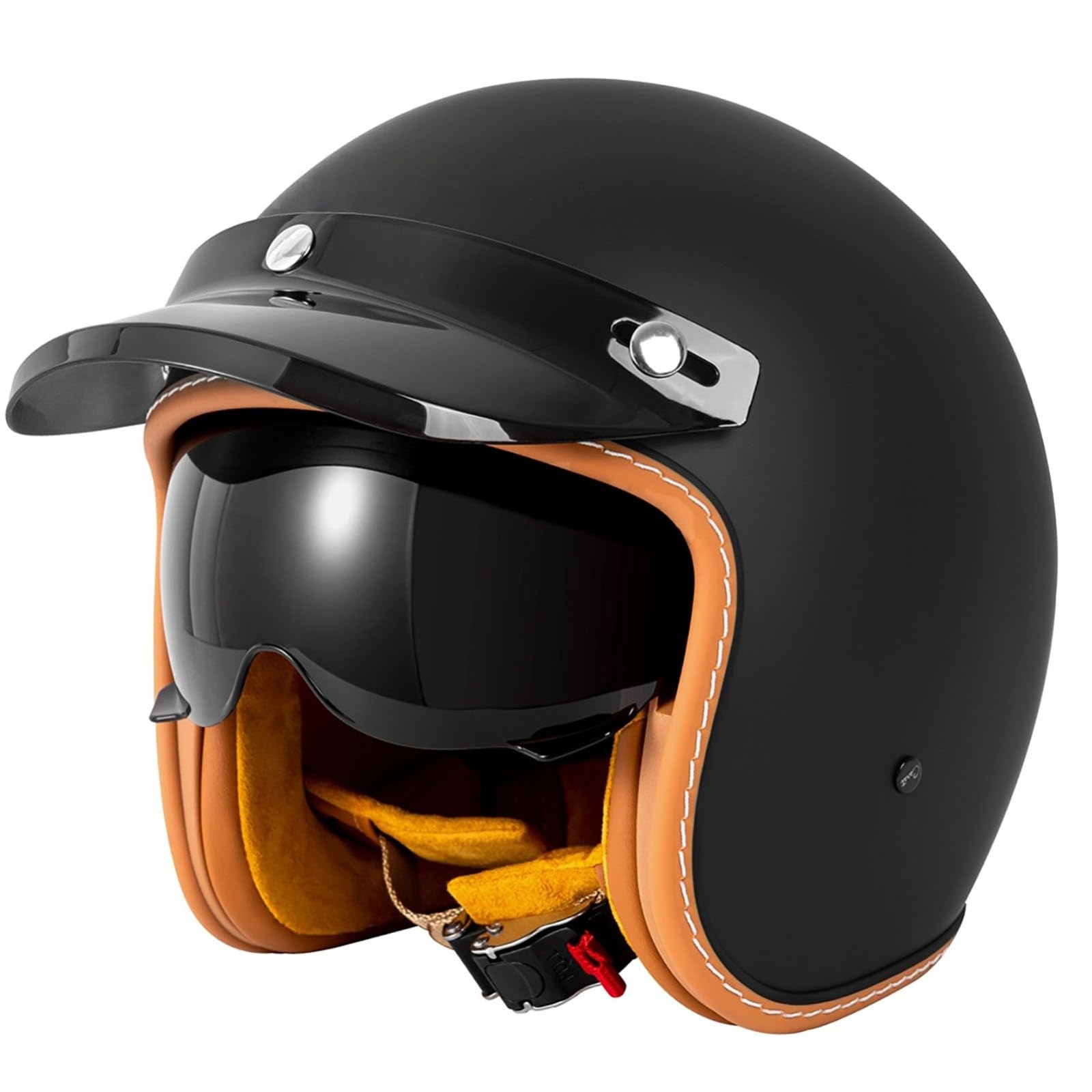 Otwarty kask motocyklowy, vintage półkask dla mężczyzn i kobiet, zderzeniowy kask motocyklowy do skutera, cruisera i motoroweru, dopuszczony do użytku na drogach publicznych zgodnie z ECE 2205