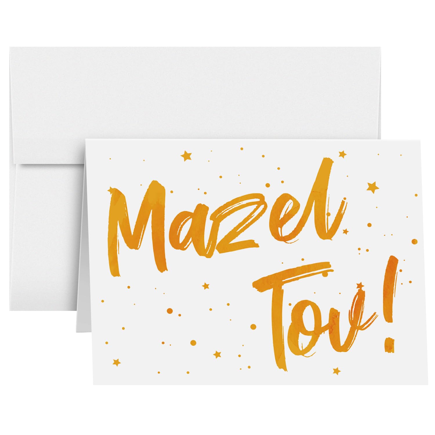 Mazel Tov Congratulations and Good Luck Greeting Cards and Envelopes – Blank Inside – Great for Bar and Bat Mitzvah, Weddings and Jewish Celebrations – 4.25" x 5.5" – 10 per Pack (Gold Script)