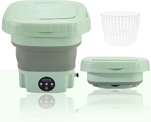 Lavadora portátil de 9 litros, mini lavadora plegable para viajes, camping, caravana, dormitorios, apartamentos, ropa interior y ropa de bebé (verde