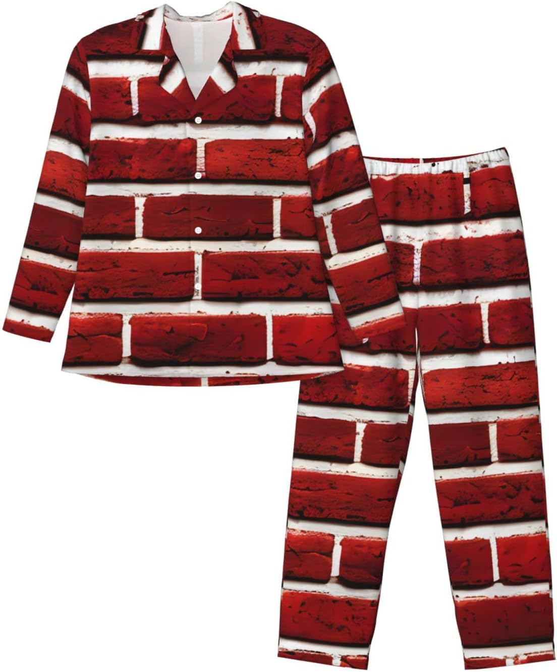 Brick Red Stone Print Luxurious Mens Pajamas Set,Breathable Pajamas Set,Perfect For Lounging Bed,Sofa