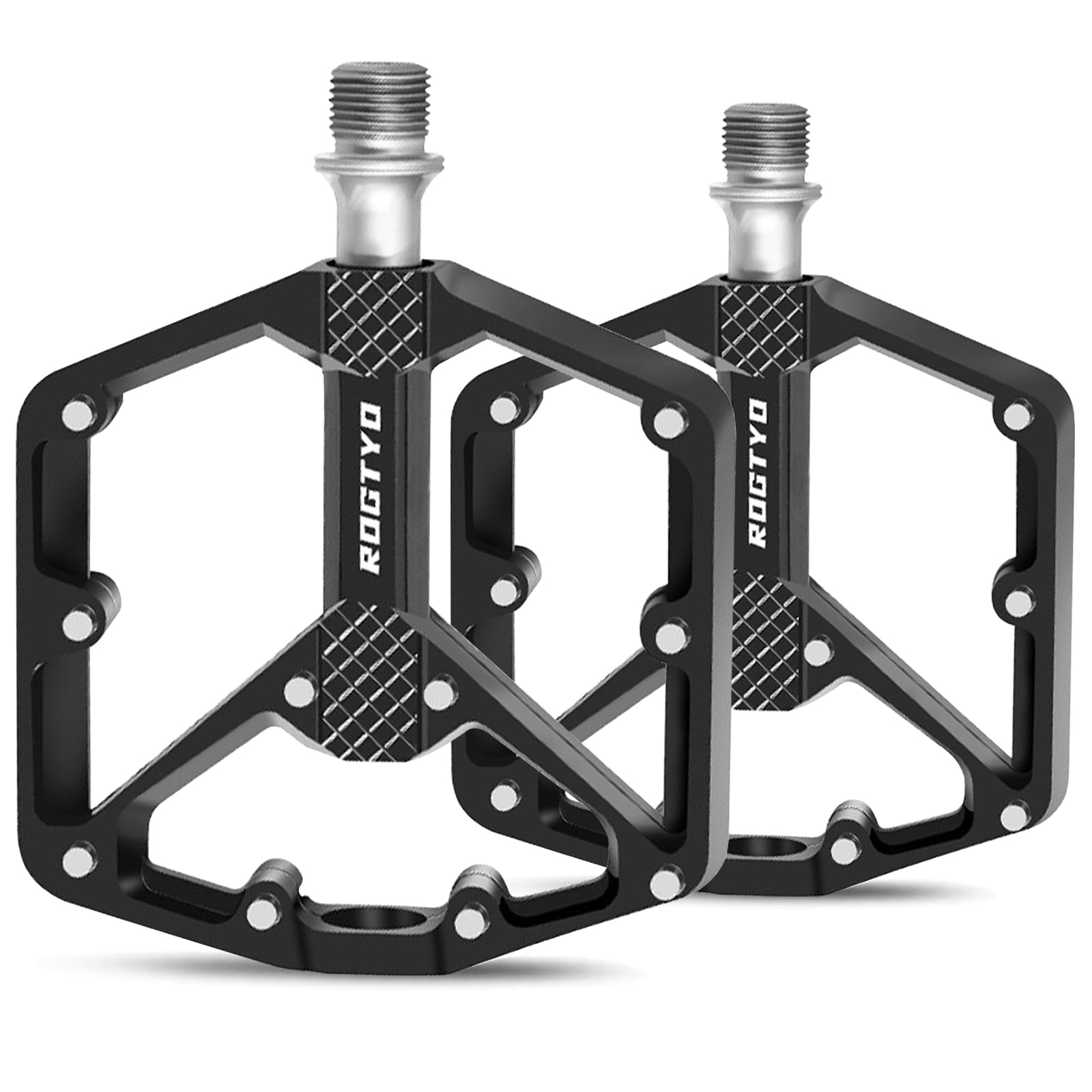Road/Mountain Bike Pedals - 3 Bearings Bicycle Pedals - 9/16β CNC Machined Flat Pedals, with Anti-Skid Nails (Black)