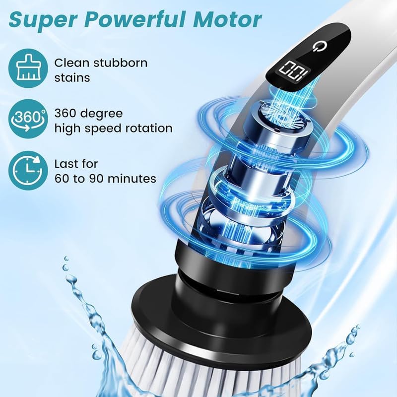 Image of 9 in 1 Electric Spin Scrubber,Cleaning Brush for Home,300RPM /Mins 8 Heads 90Mins Work Time,3 Adjustable Size,2 Speeds for Bathroom Shower Bathtub Car