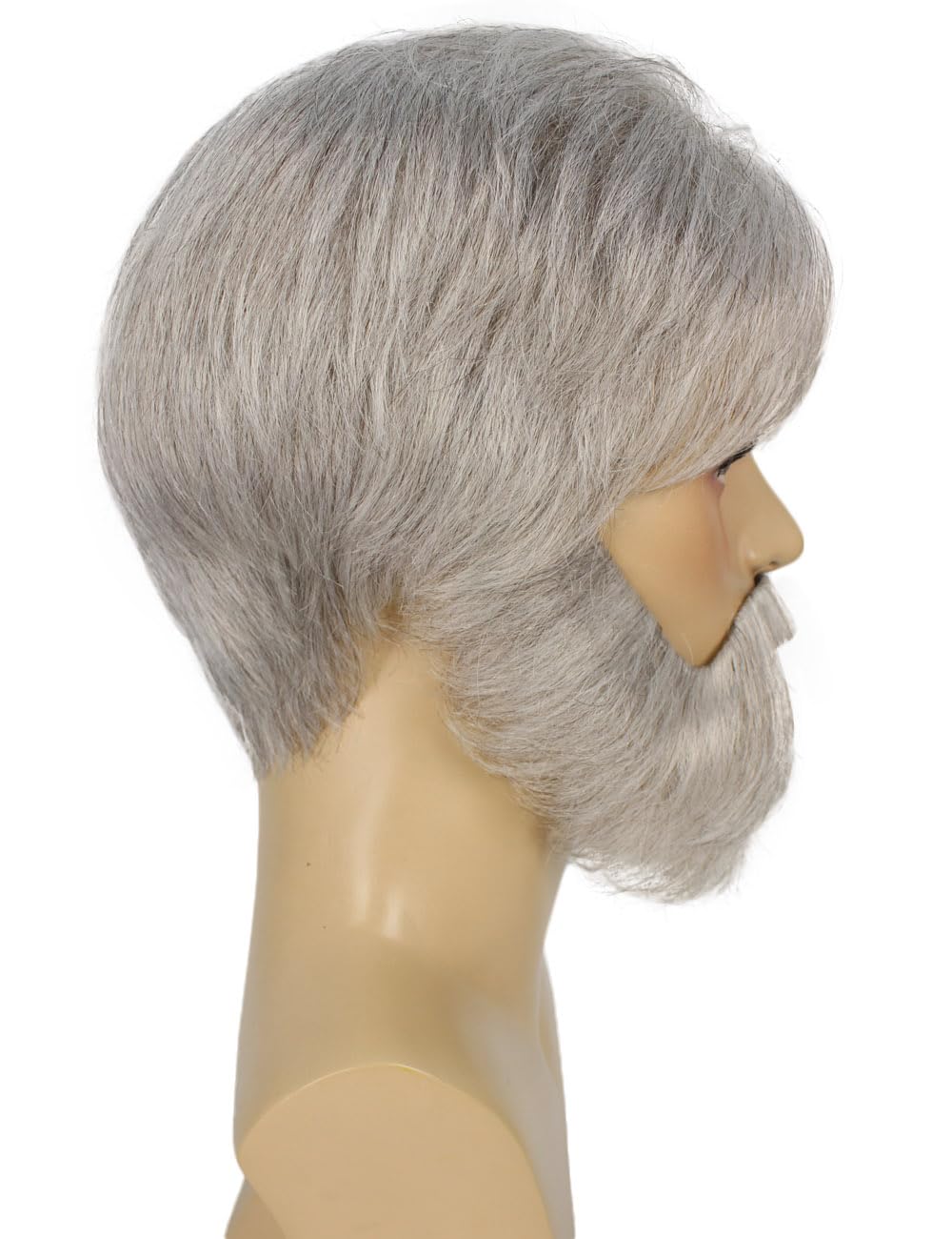 Adult Men's 10" Short Grey Length Halloween Cosplay John Costume Wig, Synthetic Soft Fiber Hair with Long Beard Included