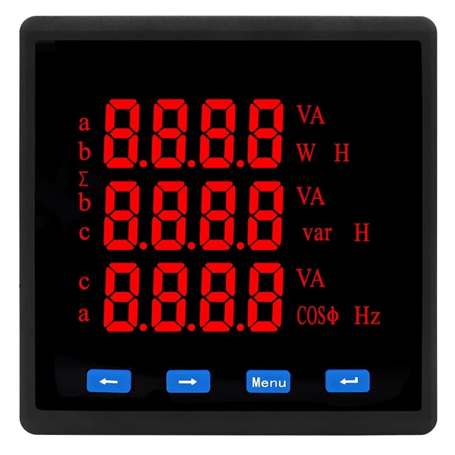 Digital Multimeter Three Phase Volt Ampere Frequency AC80-270V Power Supply LED 96 * 96mm with 3 Phase CT(Meter with 50A CT)