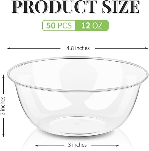Miniatura 2 de Kucoele Paquete de 50 cuencos desechables de plástico duro de 12 onzas, cuencos de ensalada transparentes pequeños para servir, suministros de