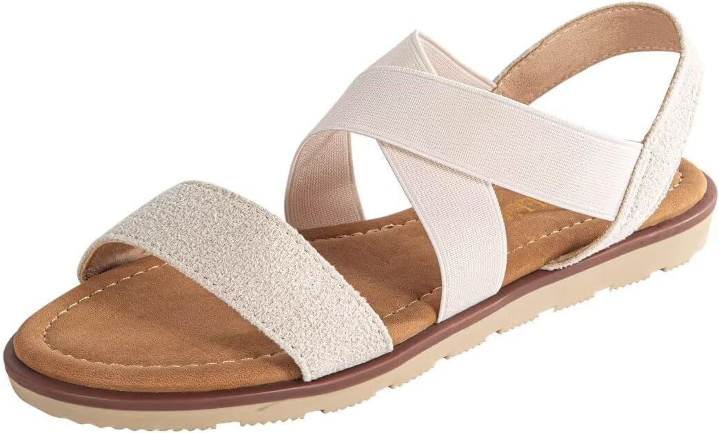 Women’s Elastic Flat Sandals – Comfort Open Toe Elastic ankle strap Slip on Casual Walking Summer Shoes