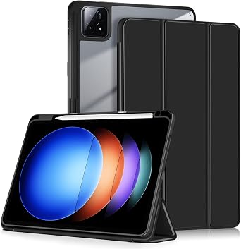 Case Compatible Xiaomi Pad 6S Pro 12.4 Tablet,Anti-Collision Transparent Back Shell Cover with Auto Wake/Sleep Function,Black