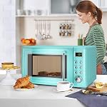 Four à micro-ondes rétro,Safeplus 0.7Cu.ft, comptoir 700W Micro-ondes avec plaque en acier laminé à froid 5 Défrostage micro-électrique & Fonction de cuisson automatique LED Afficher la platine en verre et la fenêtre de visionnement serrure enfant