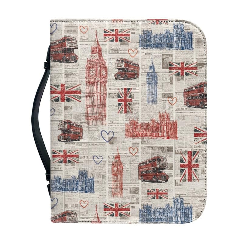 Kuiaobaty British Landmark Book Cover for Bible,Novel, London Big Ben Bus Print PU Leather Book Case Protector with Inside Pen Pocket,L — image 1