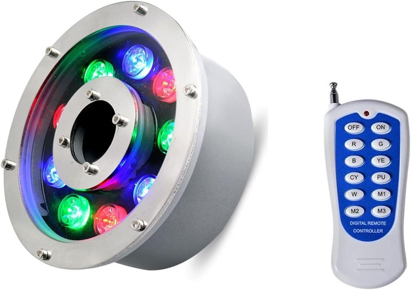 Submersible RGB Underwater Pool Light, IP68 Waterproof Outdoor Pond Spotlight, 12V Ring LED Fountain Light with Remote Control(18W(12V))