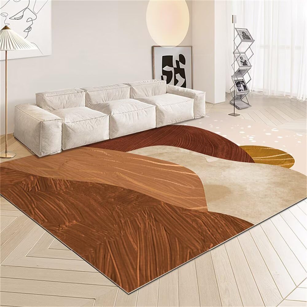 Tapis de couloir long poil court 200x200cm marron antidérapant