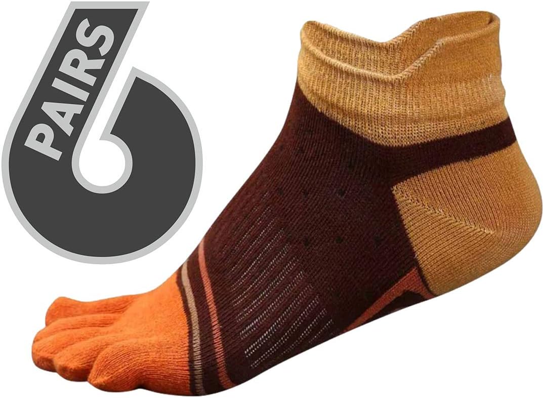 Five toe socks 6 pack - toes separated comfortable socks for athletic, running, walking, yoga and casual use (Brown)