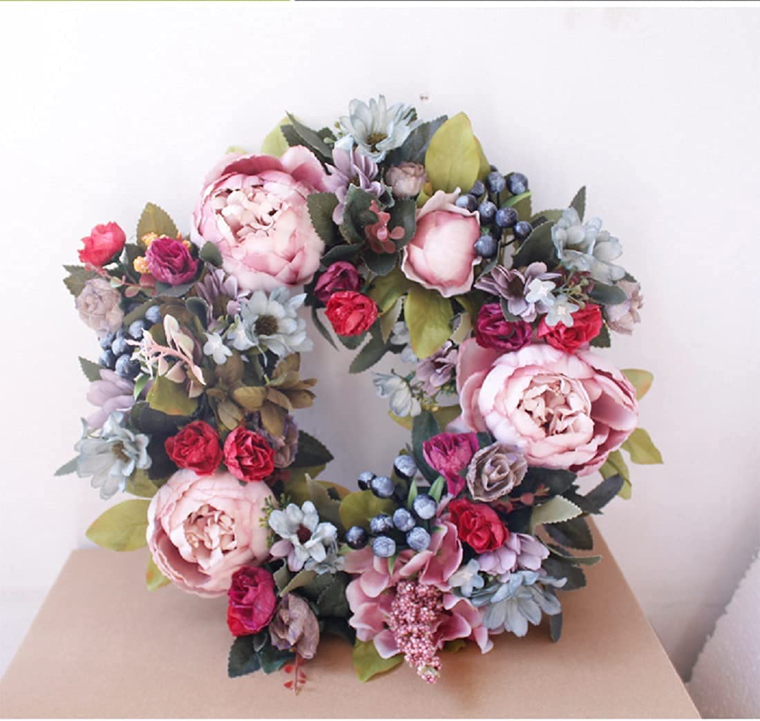 Couronnes De Vacances, Couronnes Porte D’entrée Fleur D’hortensia Artificielle Pivoine, Printemps Été Toutes Les Saisons Couronne Florale Ronde, Brindilles Vigne Suspendues Décor Mariage À La Maison