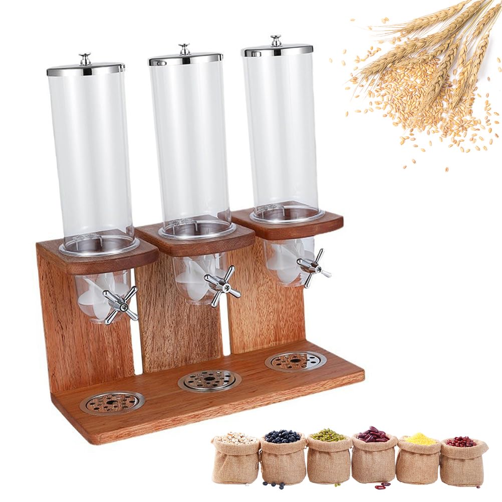 Distributeur de céréales facile à nettoyer avec récipients transparents et socle bois
