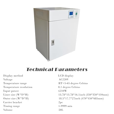 50L LAB Constant Temperature Incubator RT+5-65 Degree Celsius Electric Incubator with LCD Display Double Carrier Bracket 220V
