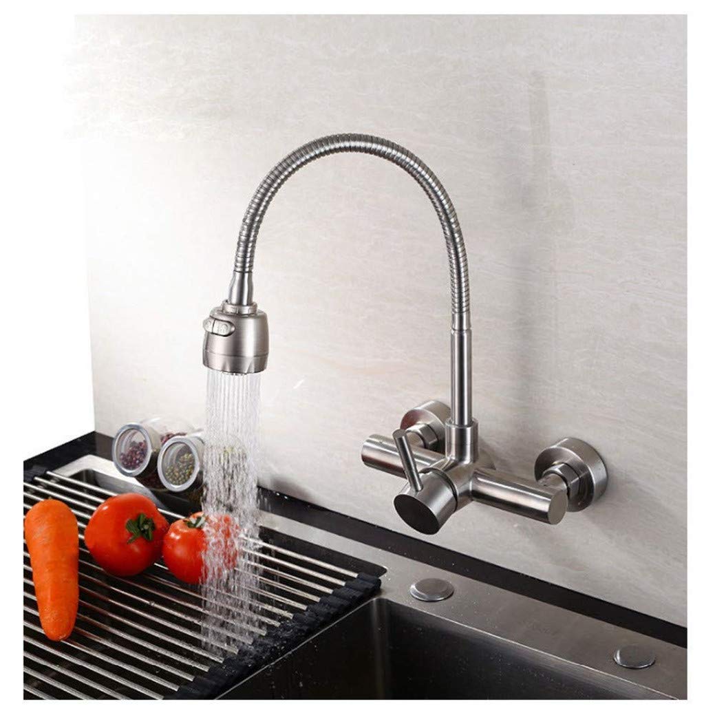 ZBBDFAZD Wall Mounted Kitchen Faucet - Stainless Steel Brushed Nickel Mixer Tap 360° Swivel Flexible Shower Spray Head Two Spray Modes Modern DesignKitchen Sink Fixture