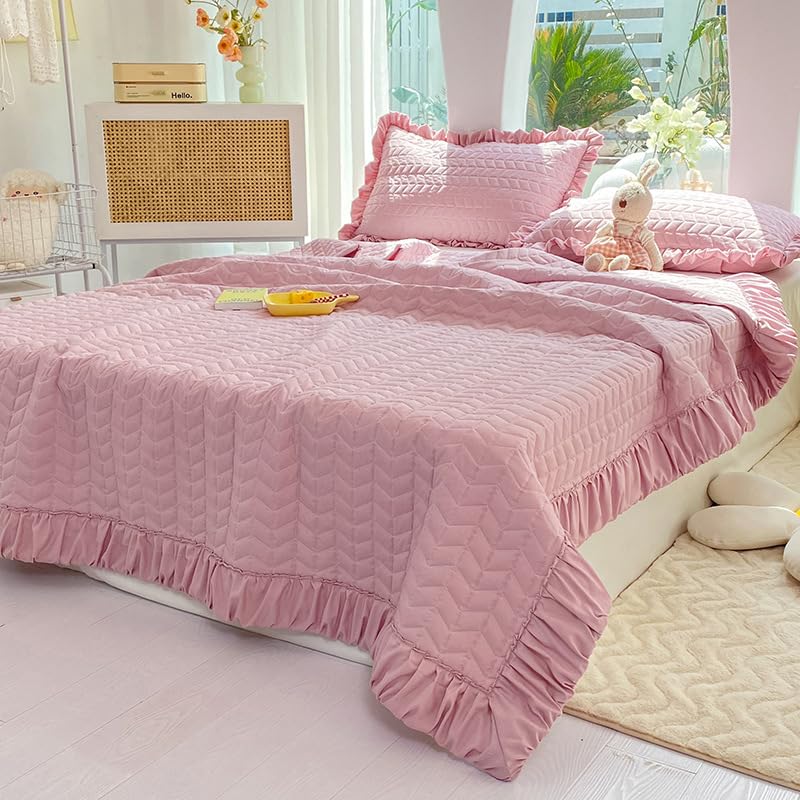 Hiseng Colcha Colores Sólidos Estampada Microfibra Extra Suave, Colcha Cubre Cama Multiusos - Primavera, Verano, otoño e Invierno para Individual Dobles (Rosa,200x230cm)