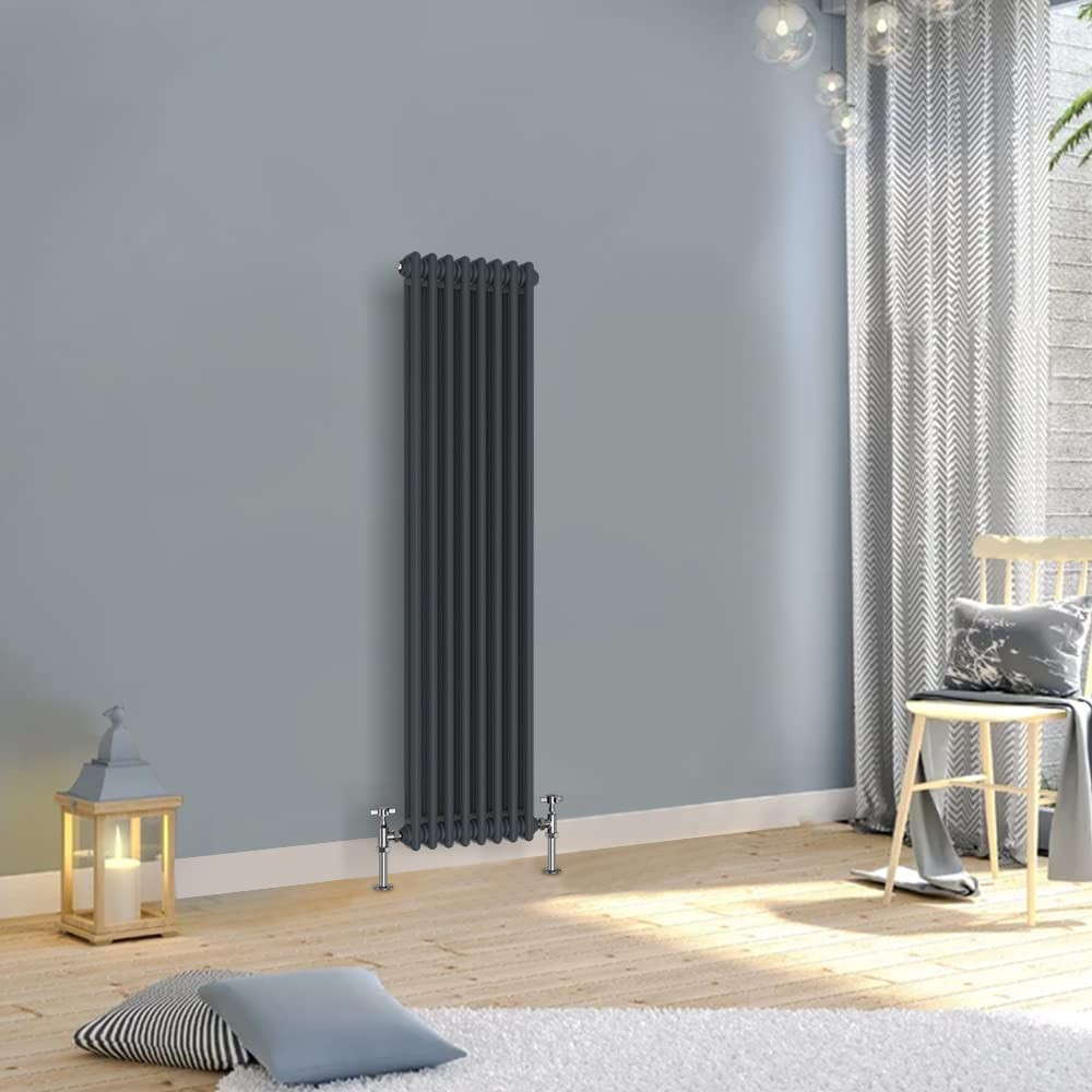 WarmeHaus 1500x380mm Vertical Traditional Radiator 2 Column Anthracite Cast Iron Style Tall Upright Radiator Central Heating