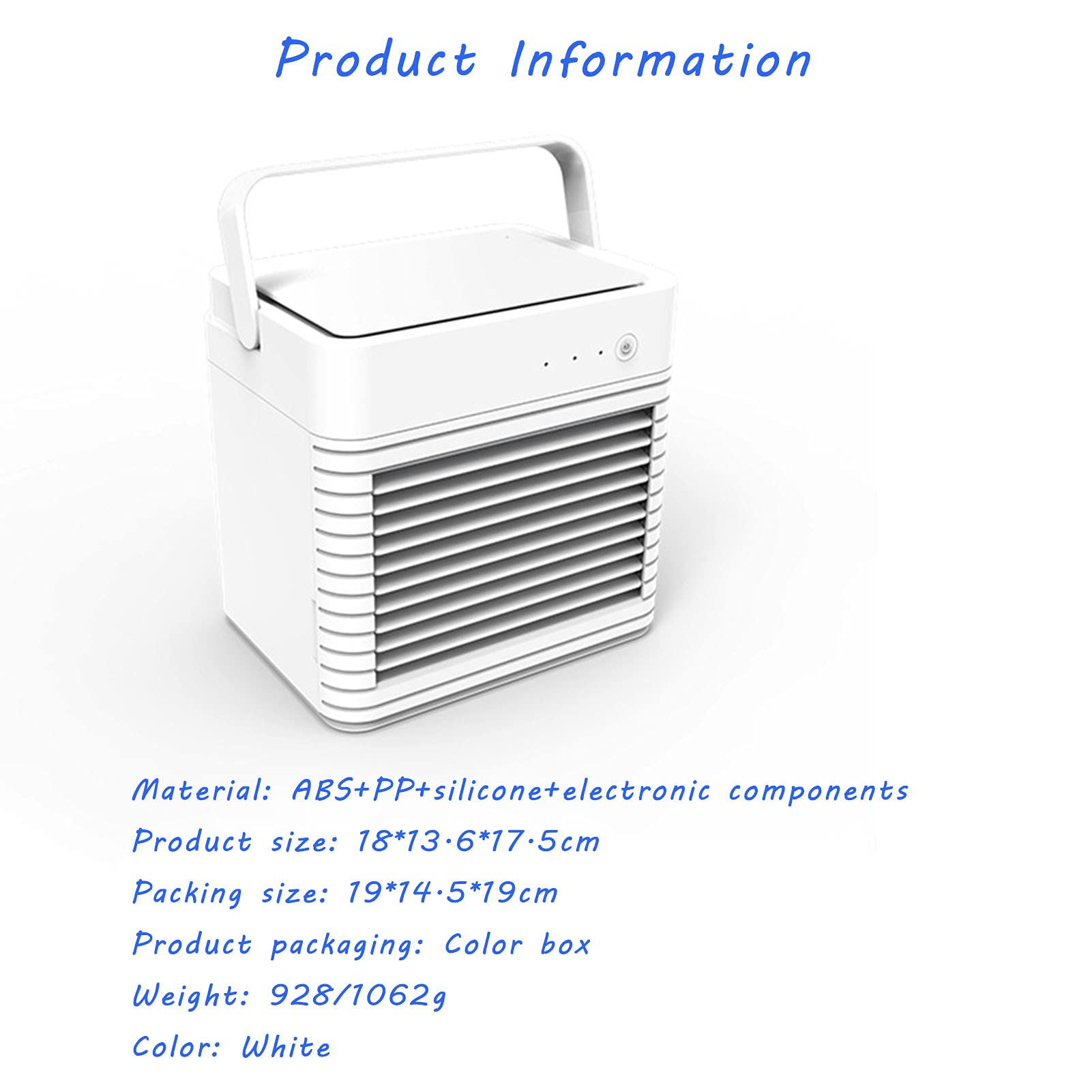 Enfriador Aire Portátil, 3 En 1 Aire Acondicionado, Batería 4000 MAh, con 3 Velocidades, Enfriadores Evaporativos, Humidificador Purificador, para Hogar, Oficina, Viajes (White)