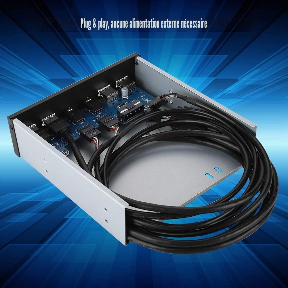 Dioche Lecteur de Cartes Interne 5.25 Baie Avant USB 3.0/2.0 Audio en Alliage D'Aluminium - Panneau Avant Extension 19Pin HD Audio