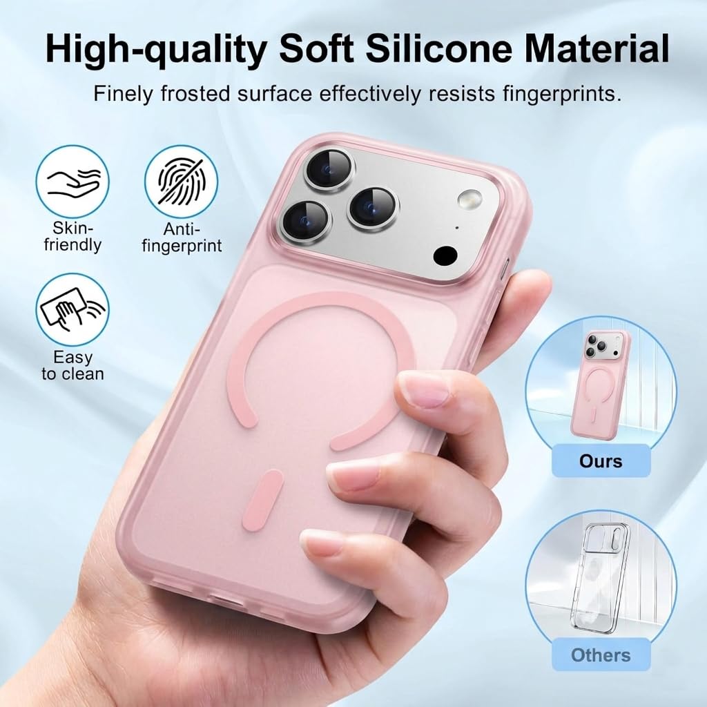 DIZORO® Matte Case for iPhone 18 Pro / 17 Pro Compatible with MagSafe, Camera Lens Full Protection, Shockproof Translucent Frosted TPU Soft Phone Cover, Anti-Fingerprint (Pink) — Amazon image 4