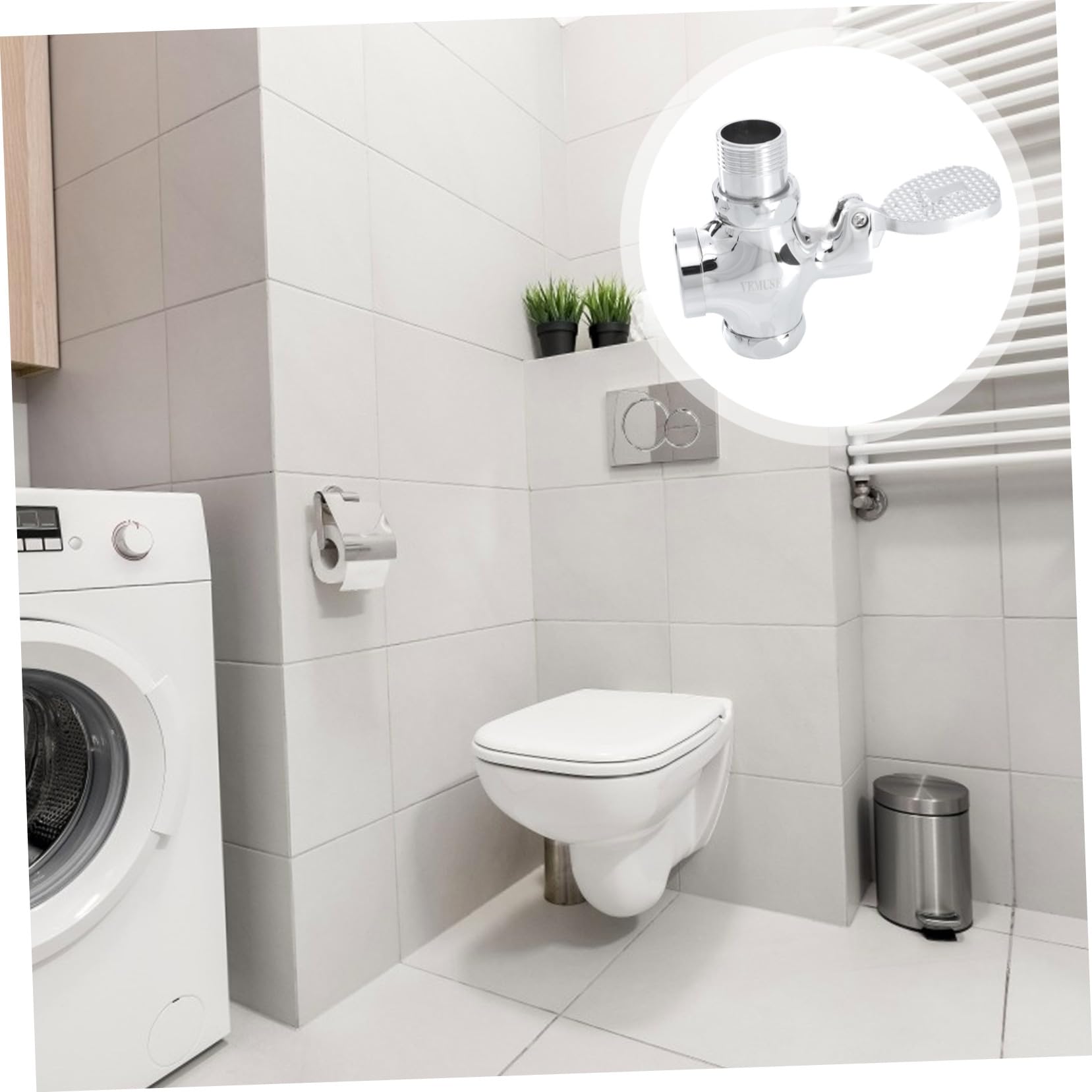 Fußpedal Spülwerkzeug aus Kupfer für Urinal, Badezimmerartikel Silber