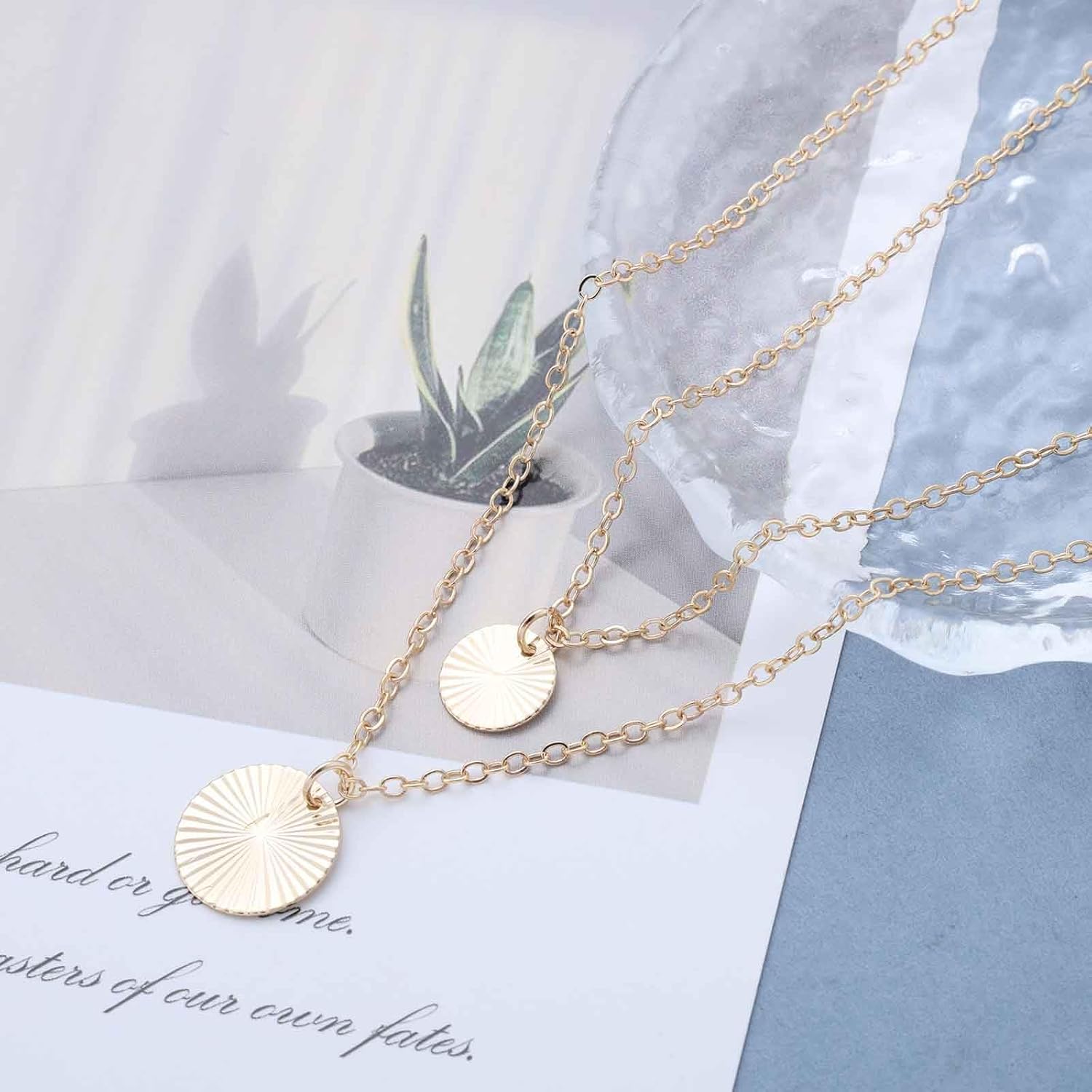 Bohemian Layered Gold Coin Necklace Choker Hammered Round Disc Pendant Necklaces Dainty Coin Disc Necklace Chain Double Layer Gold Necklaces Jewelry for Women - Image 4