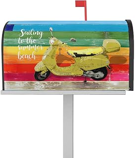 Mailbox Cover Magnetic Coastal Beach Scooter Mailbox Covers Standard Size 21x18in,Mailbox Covers Wrap Post Letter Box Cover for Garden Yard Outdoor Decor Summer Rainbow Plank