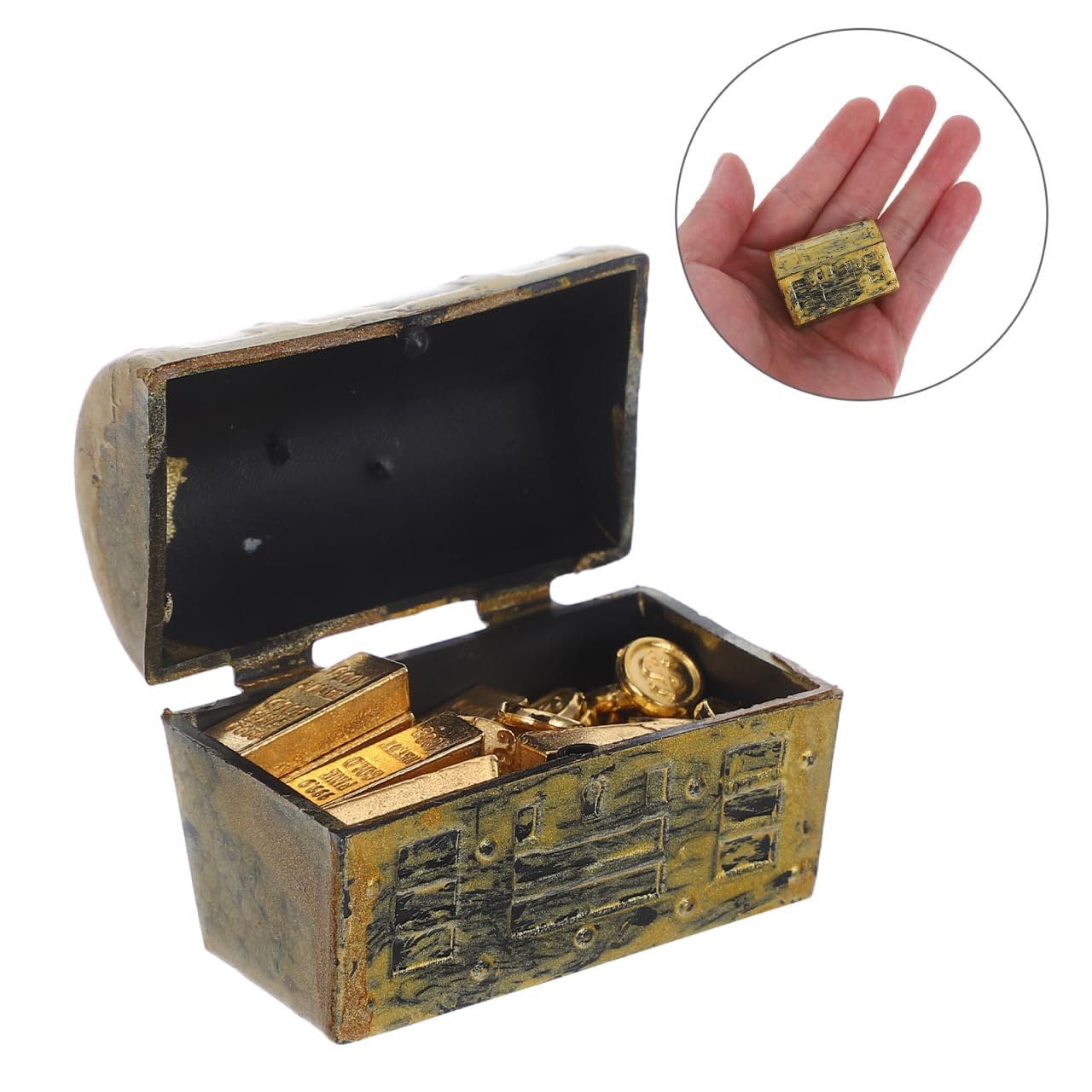 Toddmomy Miniature Dollhouse Treasure Chest with Tiny Pirate Coins Bars Accessories for Dollhouse Scene Decorations Educational Play 1.42X1.06X0.91In - Image 2