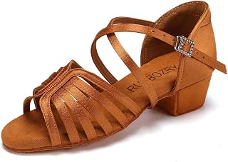 RUYBOZRY Girls&Women Latin Dance Shoes Dance Shoes Low Heel Standard Salsa Practice Ballroom Dance Shoes,Model EML1046