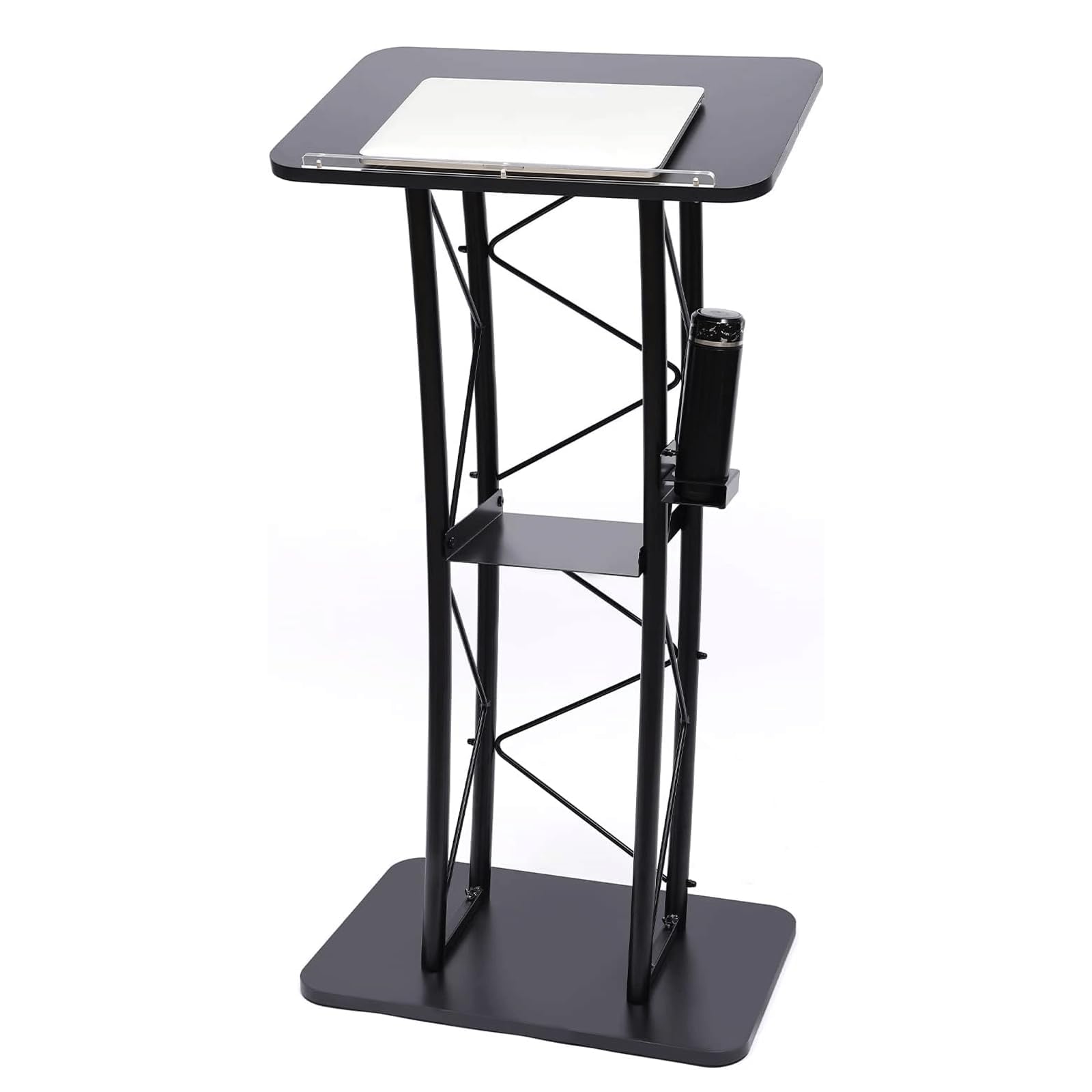 Leggio professionale curvo in metallo con portabicchieri | 40 x 60 x 120 cm podio da pavimento per chiesa, ufficio e conferenze