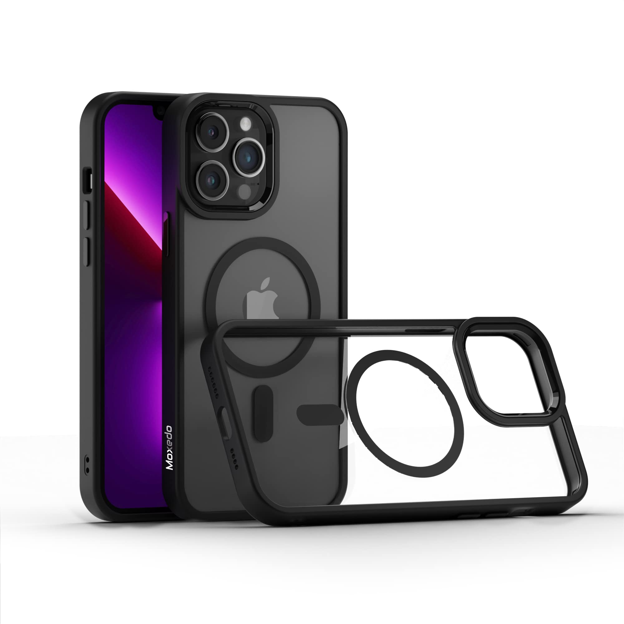 Moxedo Magnetic Protective Case 360 Protection Clear Case Hard PC with Built-in Strong Magnets Compatible with MagSafe Designed for iPhone 12 Pro Max 6.7 inch (Black)