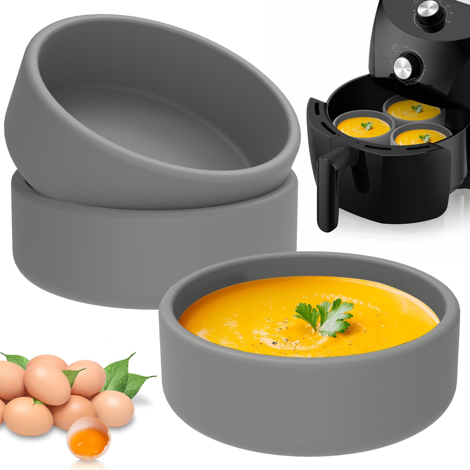 3Pcs Air Fryer Egg Mold Silicone Egg Poacher Cups Nonstick Egg Boiler Mold Cup 4×1.3 Inch Egg Poaching Cup Microwave Egg Cooker Dishwasher Safe Egg Bite Maker for Oven Microwave(3pcs,Deep space ash)