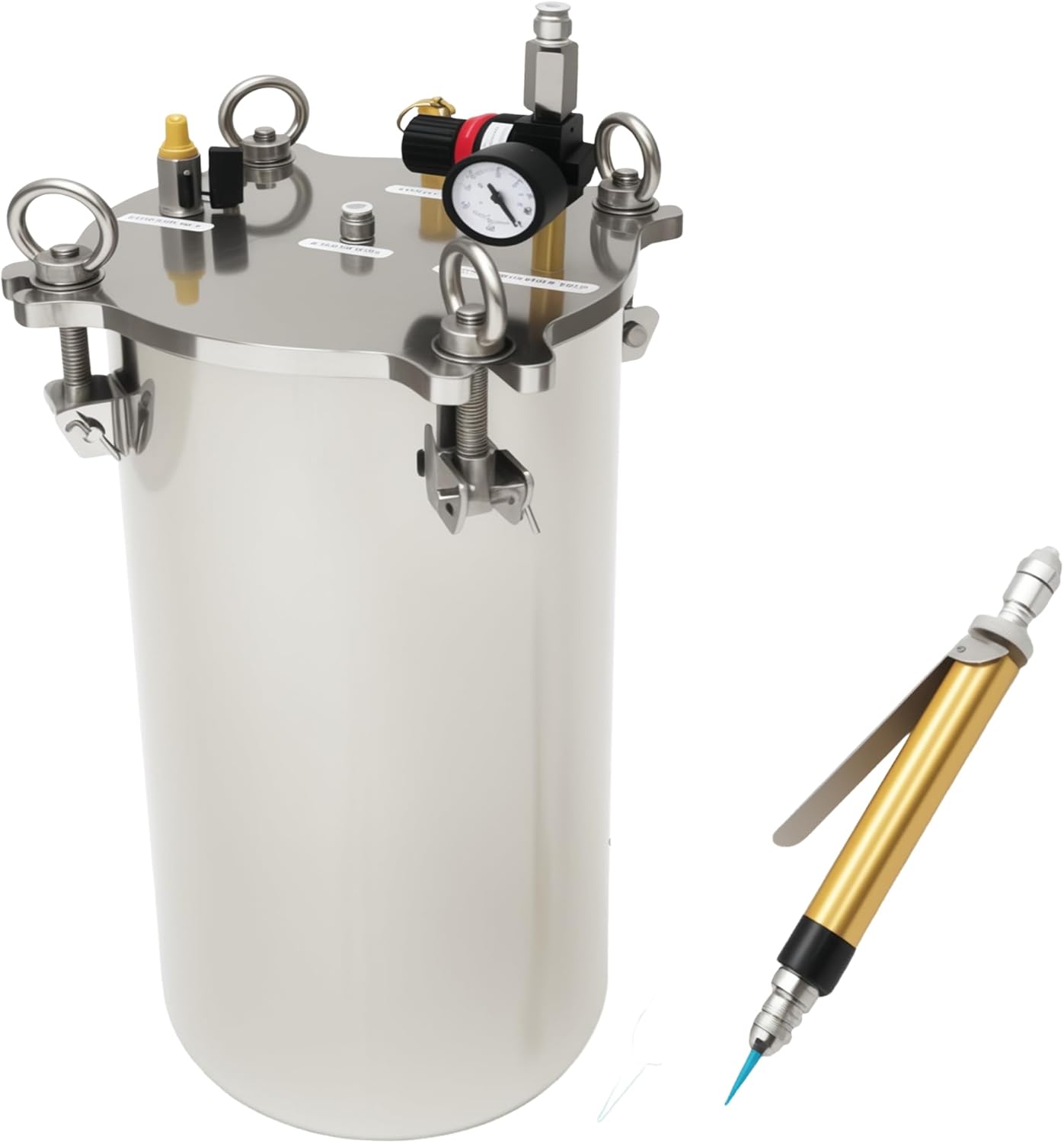 Glue Dispensing Machine Glue Dot Dispenser Handhold Dispenser Pressure Tank 15L Dispensing Storage Stainless Steel Bucket Fluid Dispensing Bucket with Safety Valve