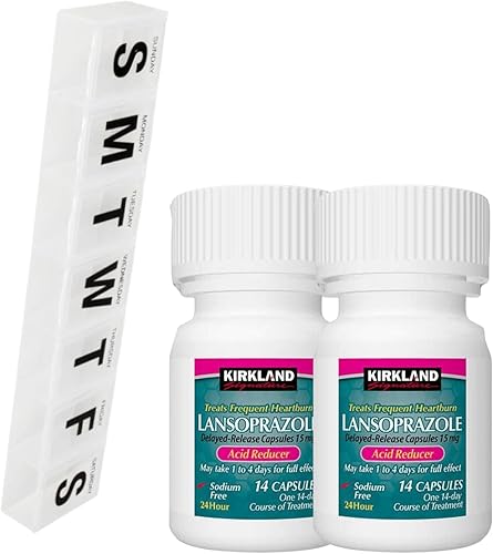 Organizador de pastillas y Kirkland Signature Lansoprazol 15 mg. Reductor de ácido (2)