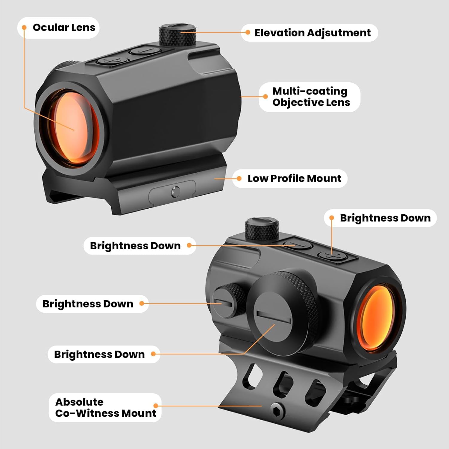 Paike Viseur Point Rouge 1x20 mm 2 MOA Motion Awake Red Dot avec Support Absolute Co-Witness