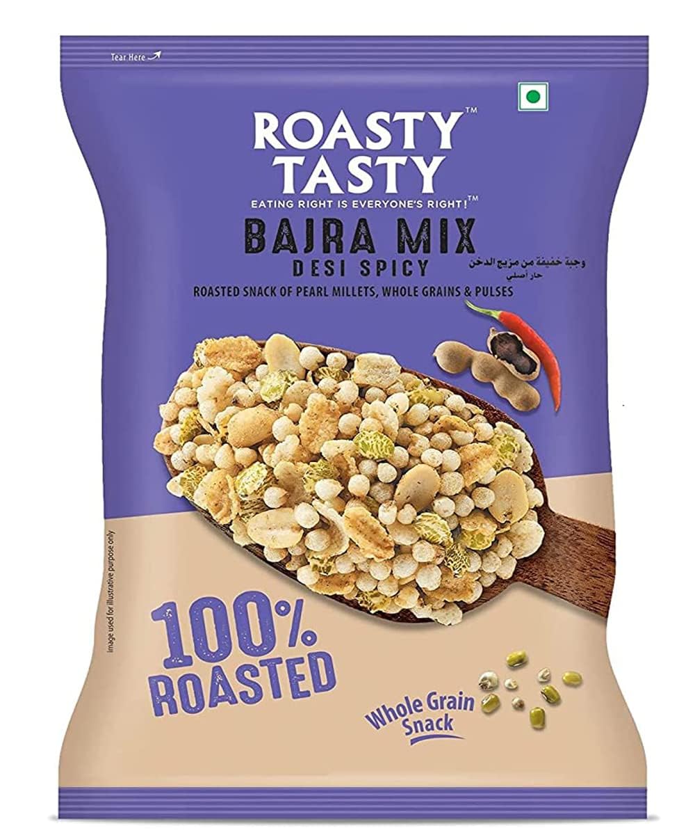 Roasty Tasty Bajra Mix Desi Spicy | Healthy Snacks - Low Calorie, Low GI, Non Fried | Millet Namkeen- Made using Roasted Bajra | Cholesterol Free Diet Snacks - No Transfat | Chatpata Roasted Namkeen 200g-image-14