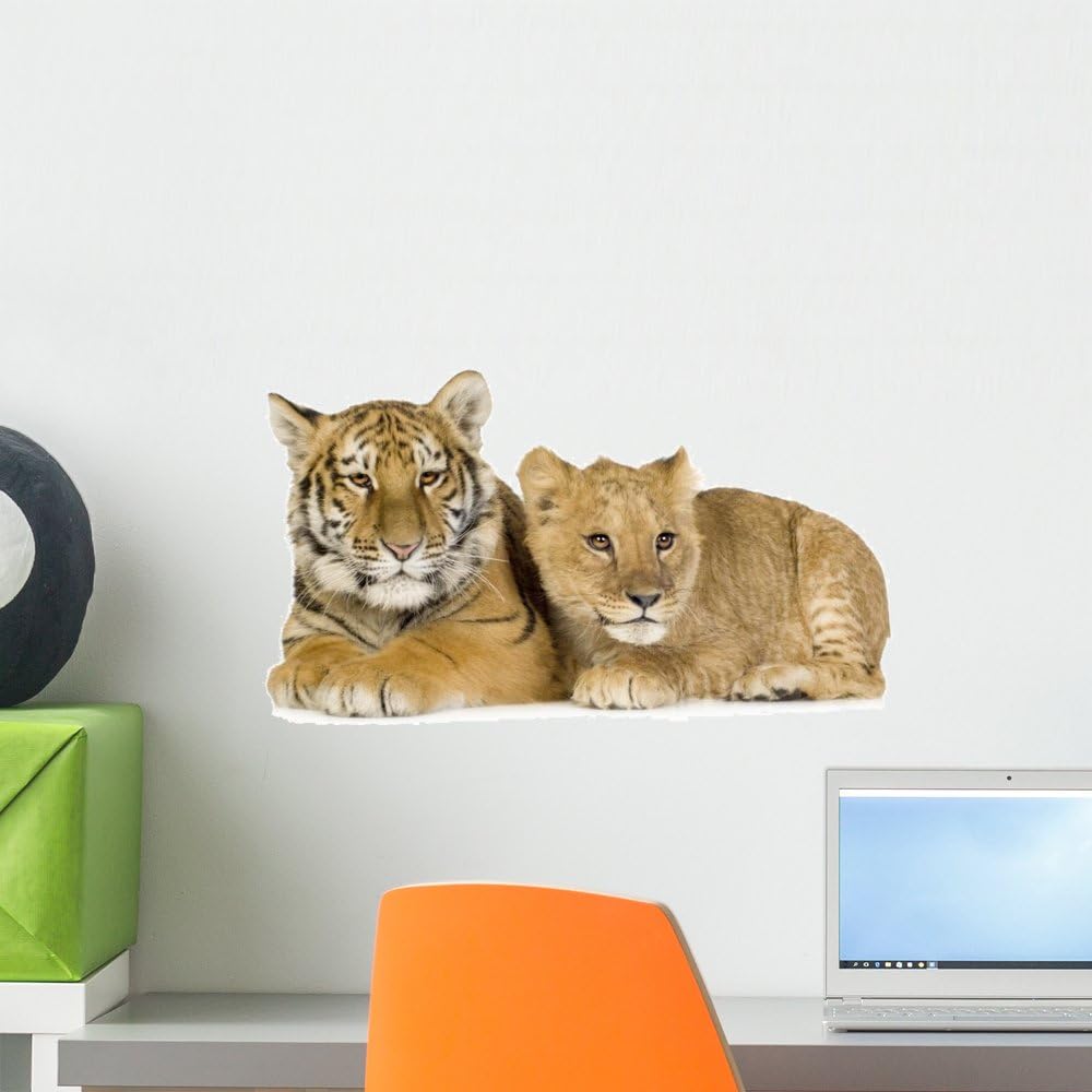 Wallmonkeys Lion Cub and Tiger Cub Wall Decal Peel and Stick Graphic WM313213 (18 in W x 10 in H)