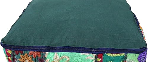 Miniatura 9 de CRAFT KALA Funda de puf tradicional indio de retazos cuadrados indios, pufs decorativos bordados otomanos de diseñador otomano para el hogar, silla,