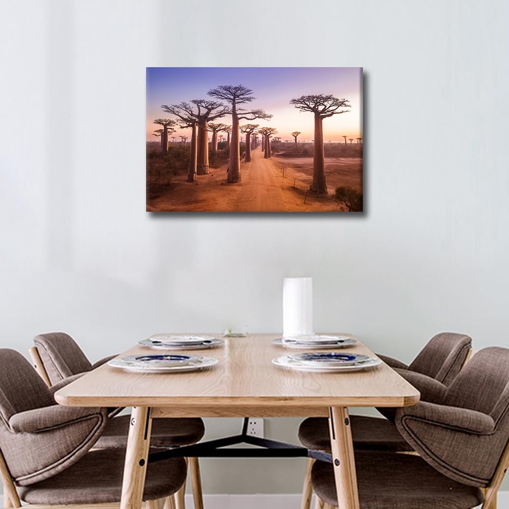 TISHIRON Canvas Wall Art for Bedroom Baobab Trees at Sunset Wall Paintings for Living Room Natural Landscape Office Modern Wall Art Pictures Print On Canvas Giclee Framed Ready to Hang - Image 3