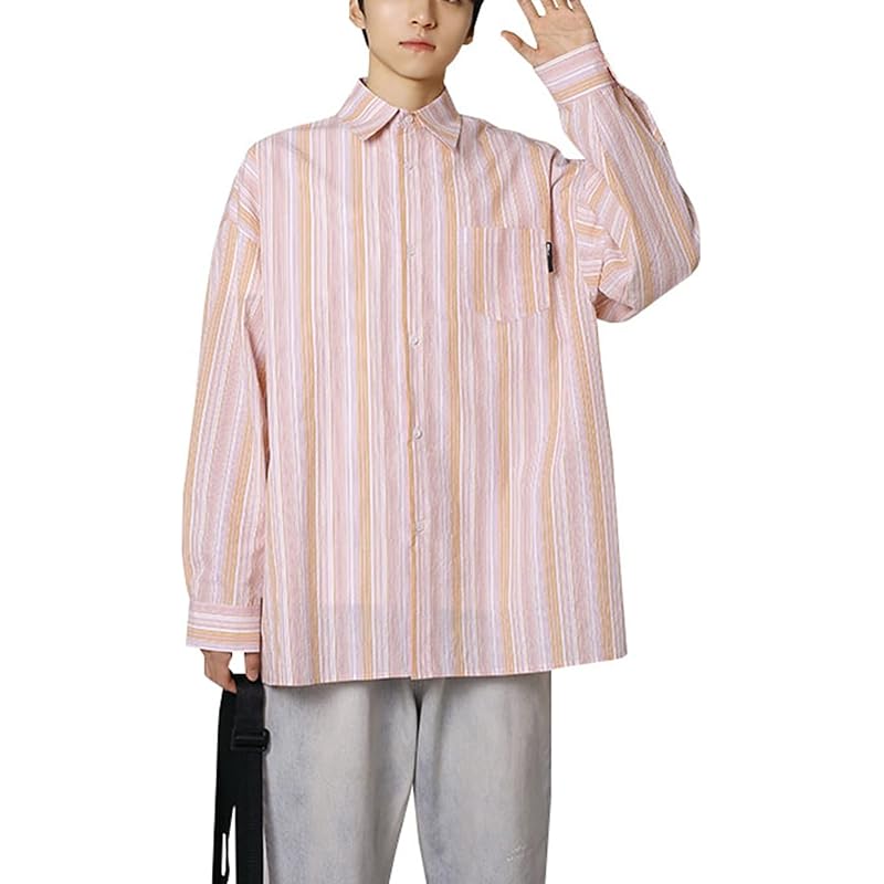 服 ファッション小物 ストレッチドビー ストライプシャツ メンズ カジュアルシャツ ワイシャツ 長袖 綿 春秋 ゆったり 柔らか生地 ボタン ピンク 通勤 通学 お出かけ 簡約 コーデ万能 快適 普段着 大きいサイズ S Xl 5fu9s9knif Festaforfriends Com Br