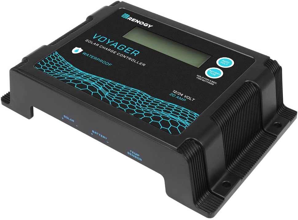 Renogy New Edition Voyager 20A PWM Waterproof Solar Charge Controller, 20 Amp