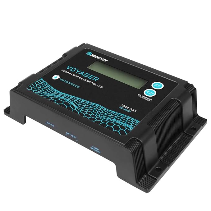 Renogy Voyager 20A 12V/24V PWM Waterproof Solar Charge Controller with LCD Display for AGM, Gel, Flo...