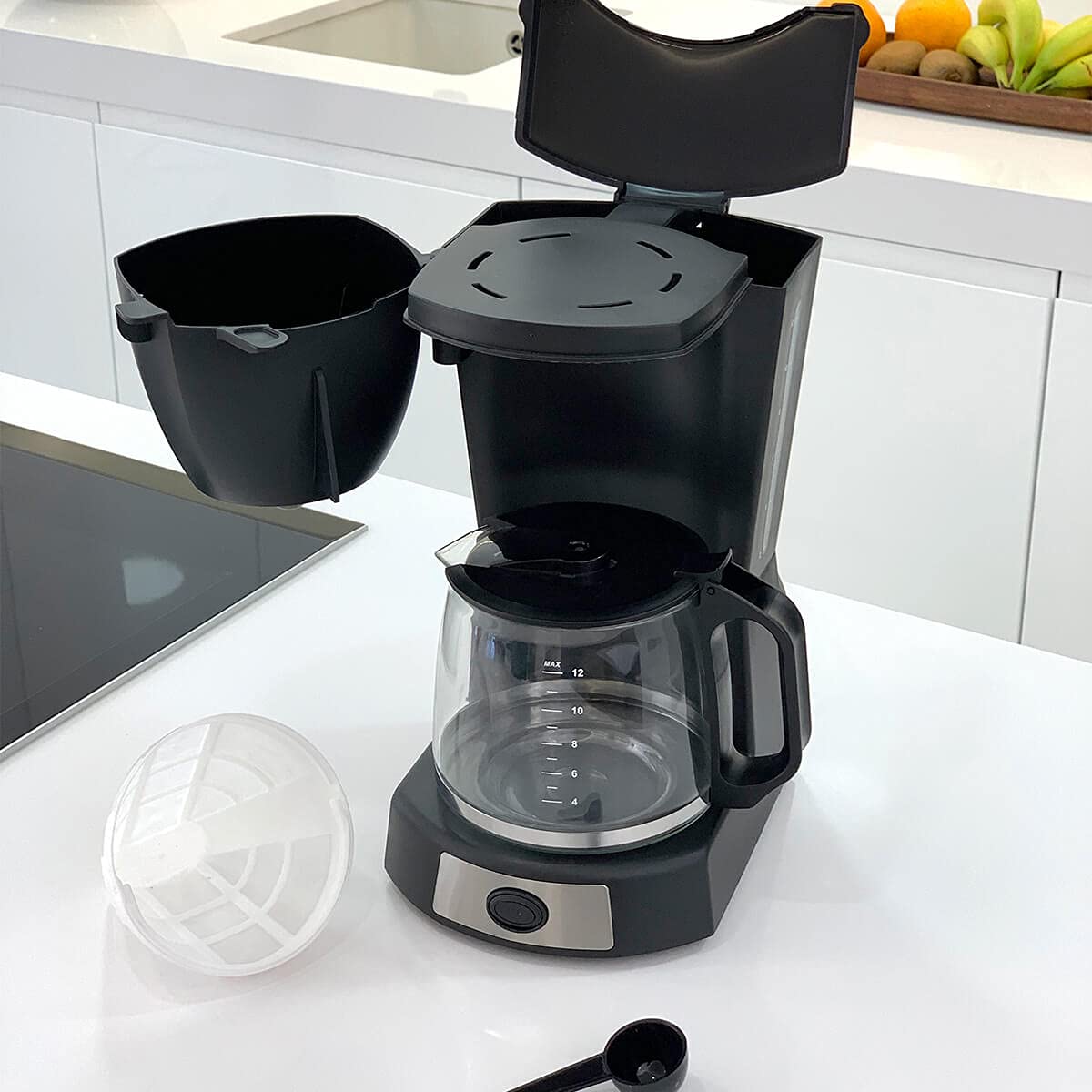 HAEGER CAFÉ Noir - Cafetera de Goteo, Capacidad 12 Tazas, 680W de Potencia, Placa calentado para Mantener el Calor, indicador de Nivel de Agua, Sistema Anti-Goteo, Jarra de Vidrio con Tapa articulada
