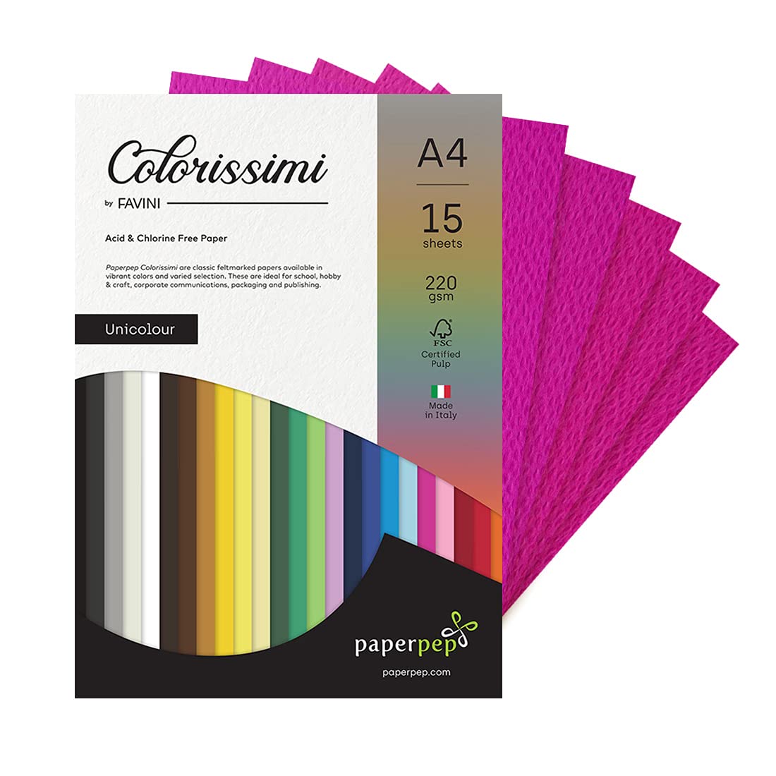 Paper Pep Colorissimi Card Stock 220GSM A4 Ciclamino (Dark Pink) Unicolor Pack of 30 Sheets (PPCRUDPKA4P2)