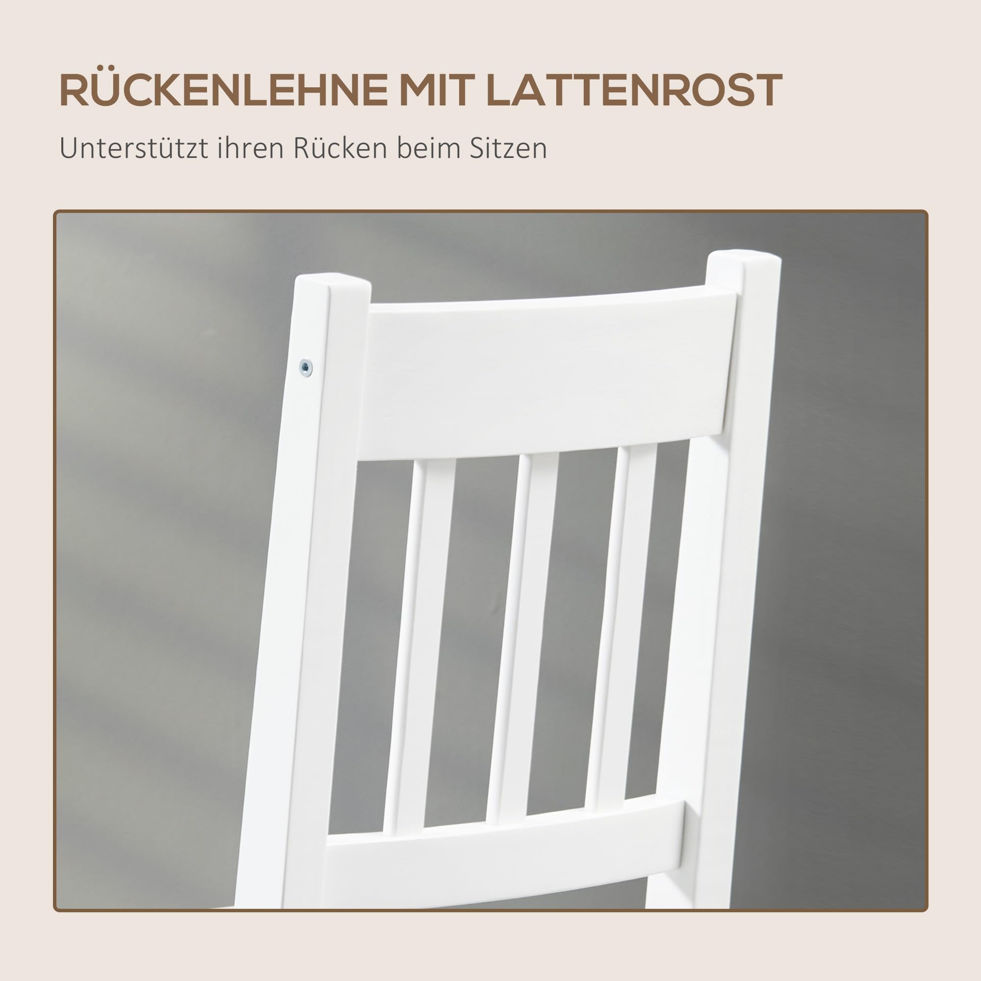 HOMCOM Esszimmerstühle 4er Set mit Rückenlehne Wohnzimmerstuhl, Weiß | Küchenstuhl, Stühle, Essstühle aus Massivholz, für Esstisch
